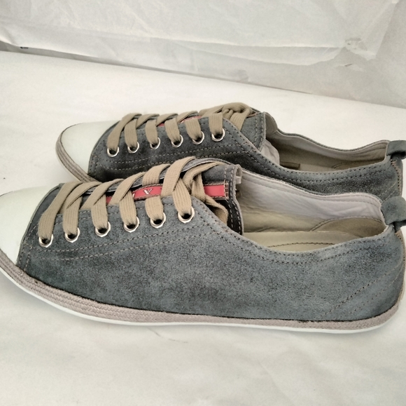PRADA Sz 38.5 suede Leather Low-top Sneakers women's authentic - Picture 9 of 12